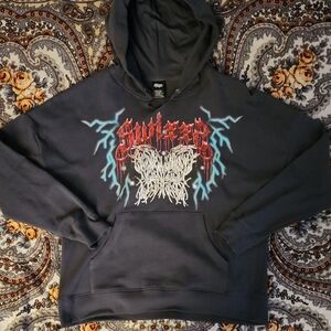 Chrome Butterfly Graphic Hoodie — Dark Gray, Size Large